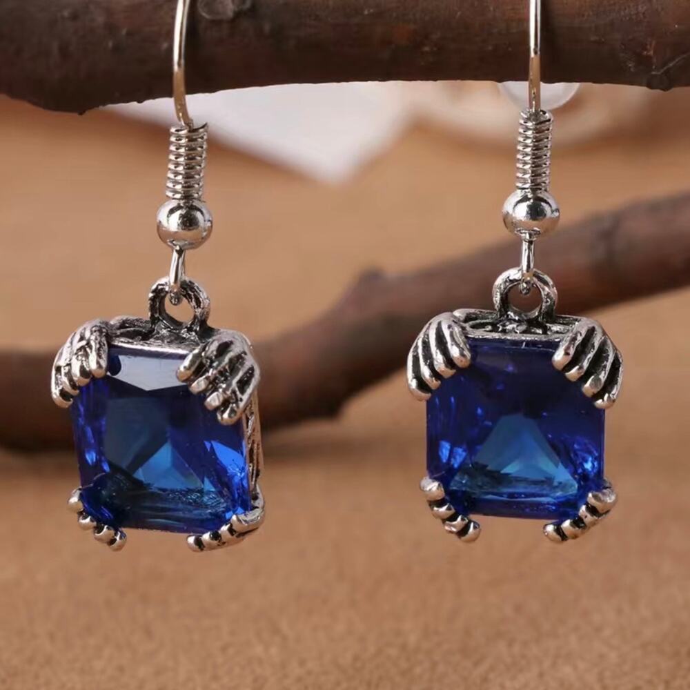Blue Stone Drop Earrings Silver